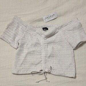 NWT PacSun White Smocked Off-Shoulder Top